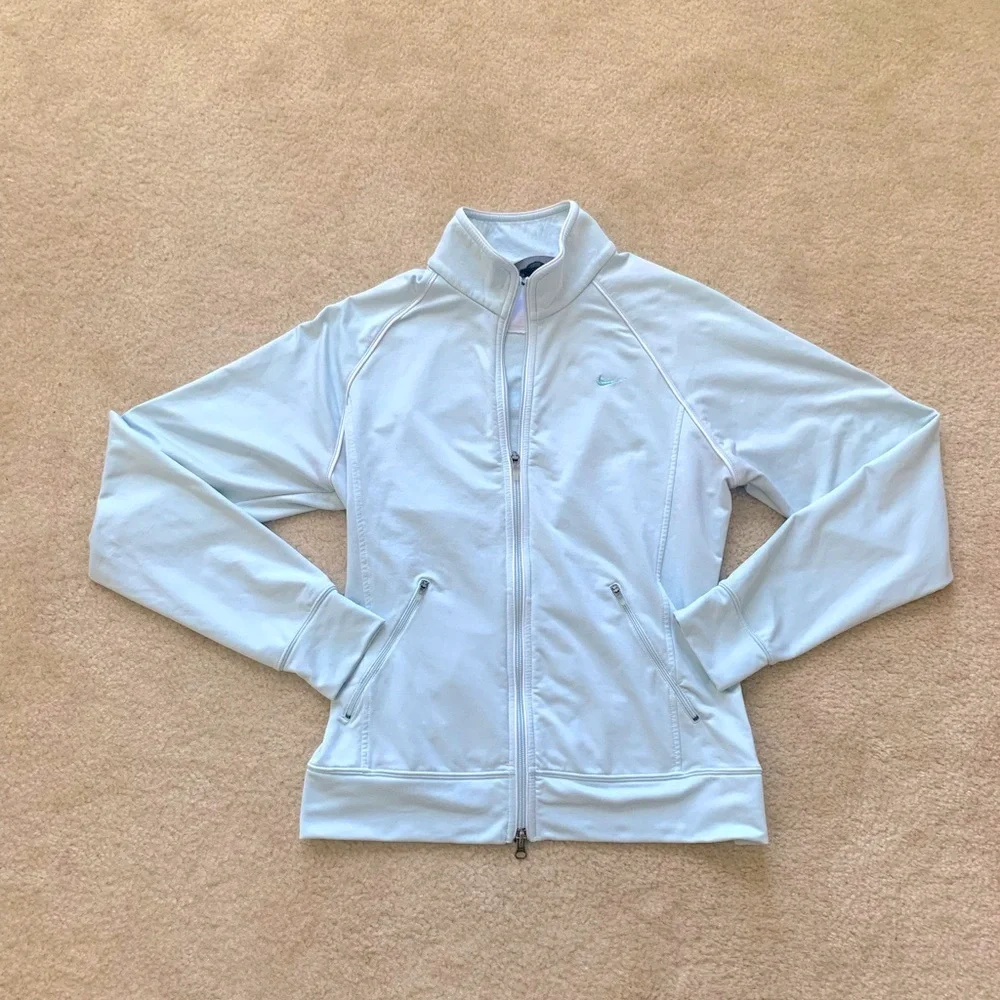 Nike Light Blue With White Piping Dri Fit Running Jacket Size M